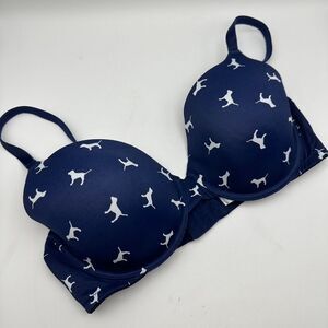 Victoria's Secret PINK Navy Dog Print Padded T-Shirt‎ Bra Everyday Comfort 36D